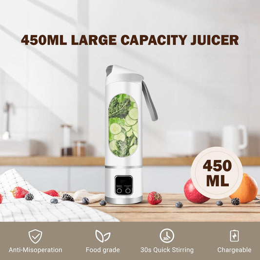 Compact 450 ml Portable Juicer – USB Rechargeable, Powerful Blending for Smoothies, Juices & Shakes