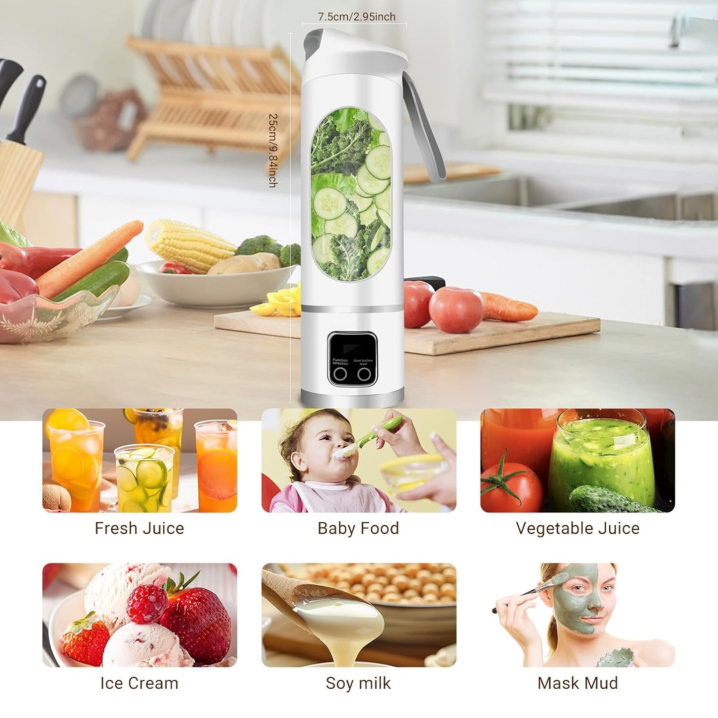 Compact 450 ml Portable Juicer – USB Rechargeable, Powerful Blending for Smoothies, Juices & Shakes